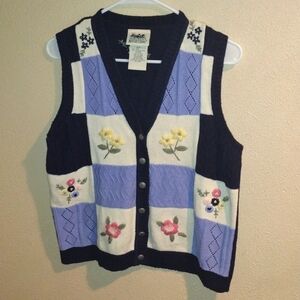 Vintage Northern Reflections Floral Embroidered Patchwork Cotton Blend Vest Knit
